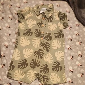 Okie Dokie Green and Cream Leaf Romper